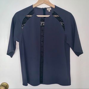 Aritzia Wilfred Blue Black Lace Blouse Top XXS